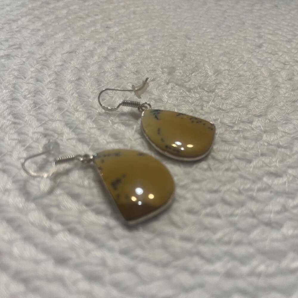 Natural PICTURE JASPER Handmade Sterling 925 Dangle Earrings #104D